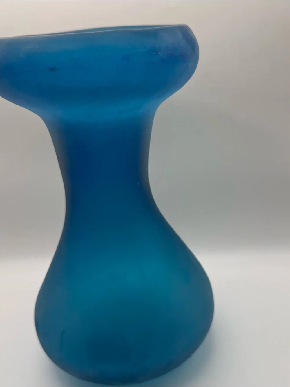 Vintage Frosted Turquoise Blue Art Glass Vase Hand Blown Abstract Form MCM 9